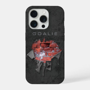 Coque iPhone 15 Pro Gardien de but Mur de Briques Cassées (Hockey)