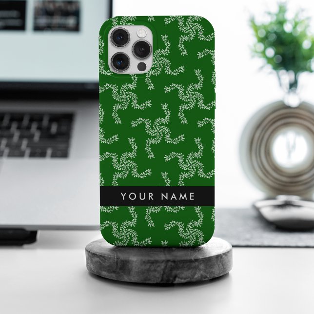 Coque iPhone Garland de Noël, Vert, Votre nom, Personnaliser (Créateur téléchargé)