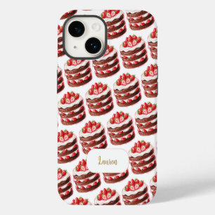 Coque Pour iPhone 14 Gâteaux au chocolat et à la fraise, nom personnali