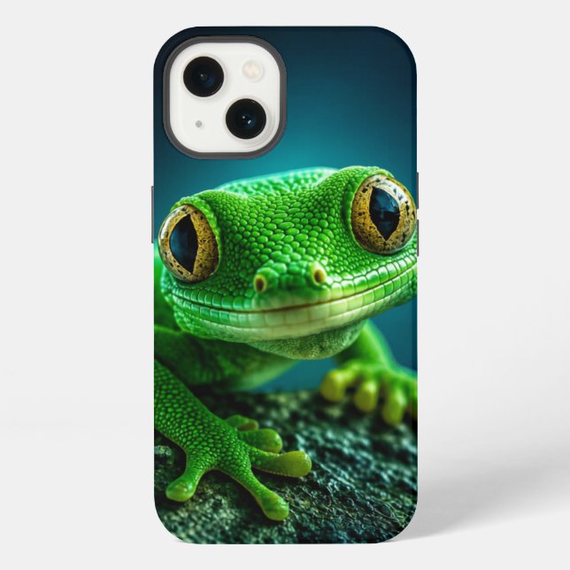 Coque iPhone Gecko Reptile Vert Vibrant Macro Gros Plan (Verso)