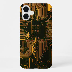 Coque iPhone 16 Plus Geek Sortie carte circuit électronique orange PCB