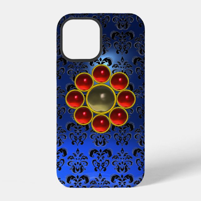 Coque iPhone GEMSTONE ROUGE MON Bleu Bleu CLAIR Damas (Verso)