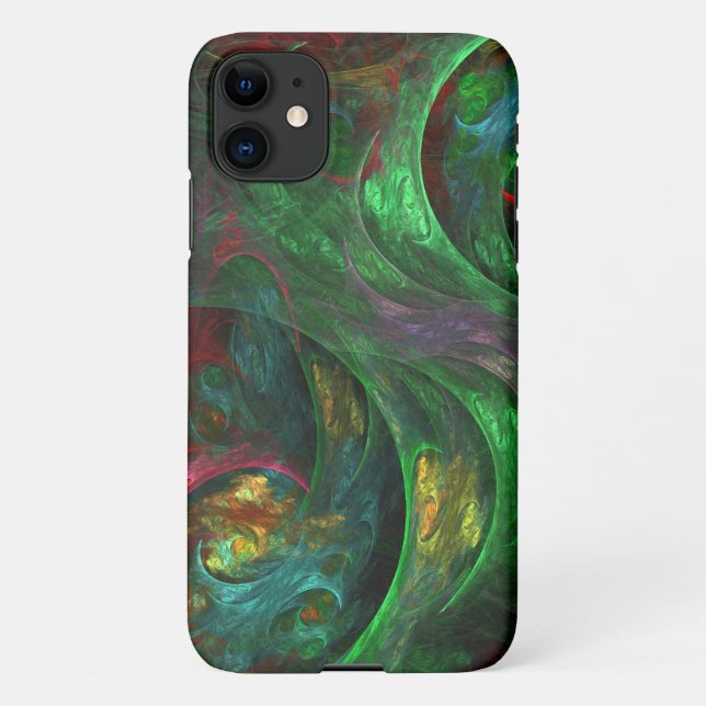 Coque iPhone Genèse Green Art Abstrait brillant (Dos)