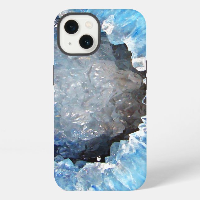 Coque iPhone Géode cristal bleu tombé (Verso)