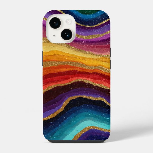 Coque iPhone Géode d'agate arc-en-ciel vibrant (Verso)