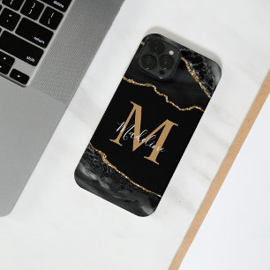 Coque Pour iPhone 14 Géode d'âge noir et or Monogramme iPhone