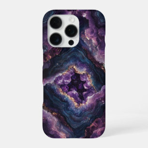 Coque iPhone 16 Pro Géode de cristal Améthyste Druzy Faux Pierre 3D