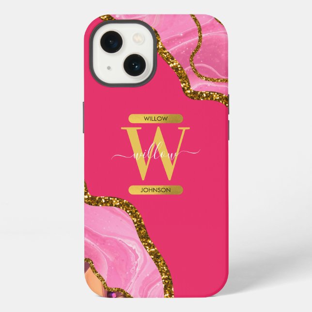 Coque iPhone Géode de l'agate de monogramme rose et or   (Verso)