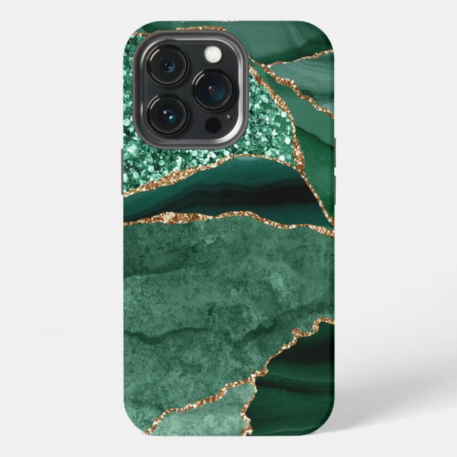 Coque iPhone Géode de marbre doré paillettes vertes Agate (Dos)