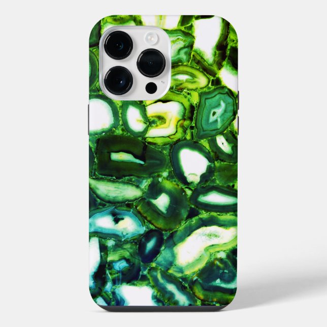 Coque iPhone Géode verte abstraite, pierre précieuse verte  (Verso)