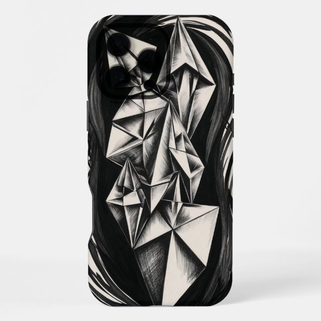 Coque iPhone Geometric Crystal Black and White iPhone Case (Verso)
