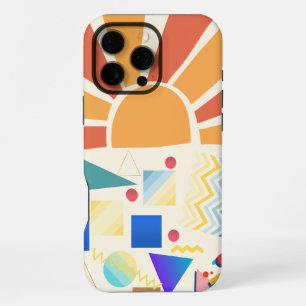 Coque iPhone 16 Pro Max Géométrie bleue moderne motif Vintage coucher de s