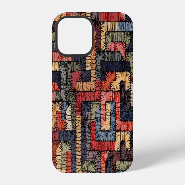 Coque iPhone Géométrie brodée, texture ethnique (Verso)