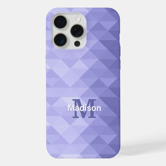 Coque iPhone Géométrie du triangle violet carré Monogramme (Verso)