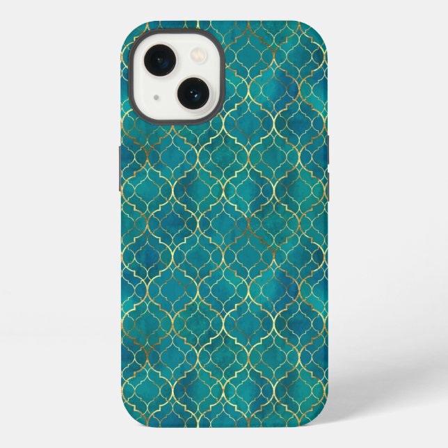 Coque iPhone Géométrie émeraude dorée (Verso)