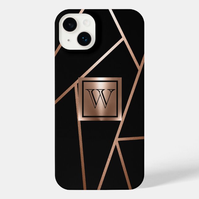 Coque iPhone Géométrie en or noir et Rose (Verso)