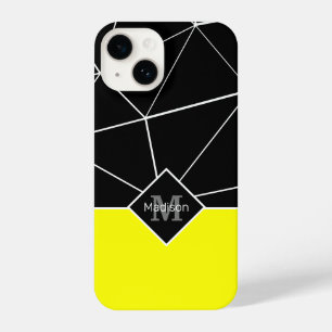 Coque Pour iPhone 14 Géométrie triangulaire noir blanc néon jaune Monog