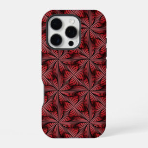 Coque iPhone 16 Pro Géométrique 3D en rotation spirale rouge