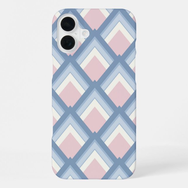 Coque iPhone géométrique Abstraite, bleue, rose et blanc cassé (Verso)
