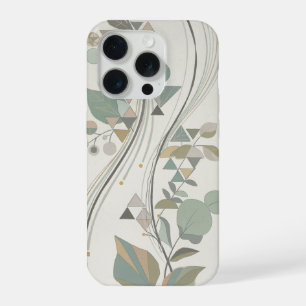 Coque iPhone 15 Pro géométrique Botanique Vert Sauge Beige Art Déco
