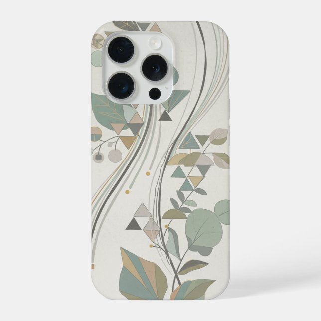 Coque iPhone géométrique Botanique Vert Sauge Beige Art Déco (Verso)