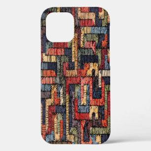 Coque iPhone 12 Géométrique brodé, texture ethnique