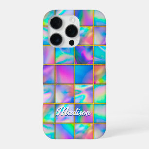 Coque iPhone 16 Pro Géométrique doré faux tendance holographique éléga
