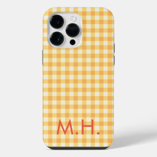 Coque Pour Pour iPhone 14 Pro Max Gingham à carreaux jaune orange Monogram pré-ado