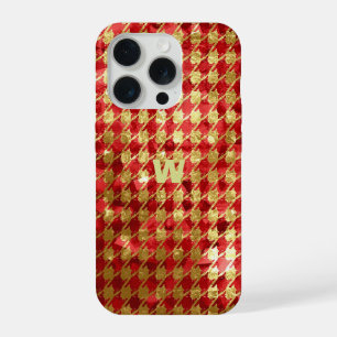 Coque iPhone 15 Pro Gingham Rouge & Or