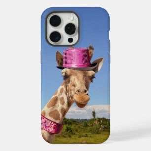 Coque iPhone 15 Pro Max Girafe avec un chapeau rose scintillant