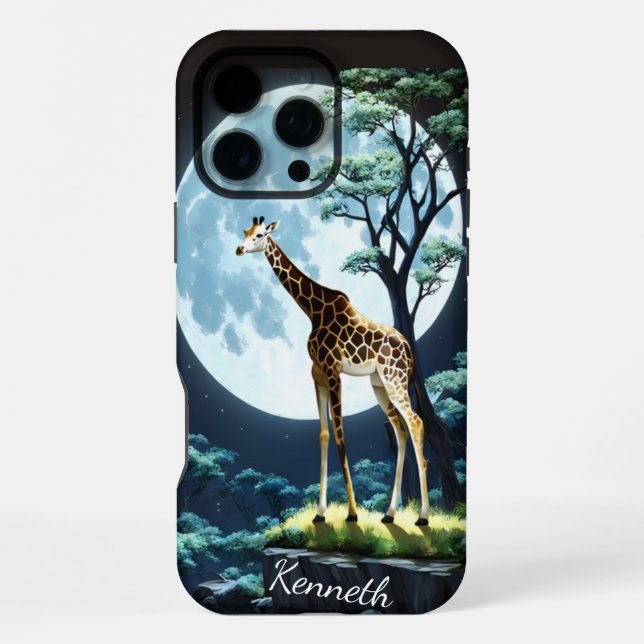 Coque iPhone Girafe sous la pleine lune (Verso)