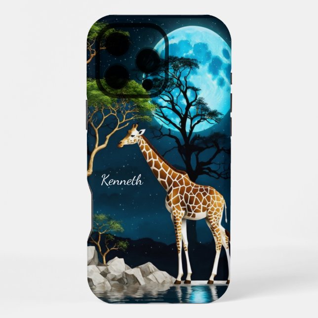 Coque iPhone Girafe sous pleine lune (Verso)