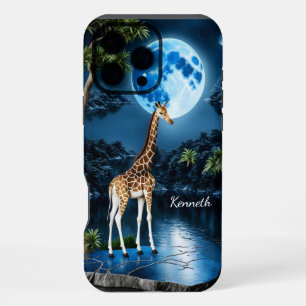 Coque iPhone 16 Pro Max Girafe sous une lune bleue