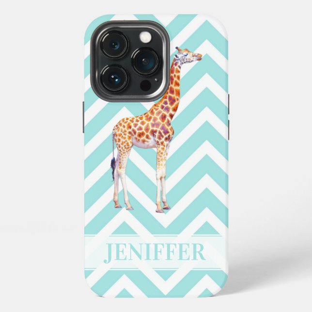 Coque iPhone Girafe sur chevron zigzag.                         (Dos)