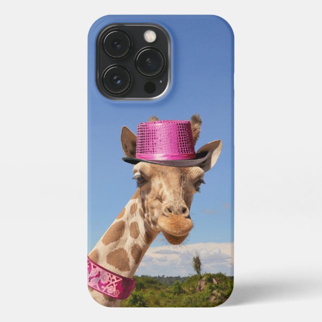 Coque iPhone Giraffe en casquette rose étincelant (Verso)