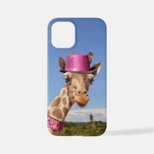 Coque iPhone 12 Mini Giraffe en casquette rose étincelant