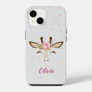 Coque Pour iPhone 14 Giraffe florale saupoudrera les enfants