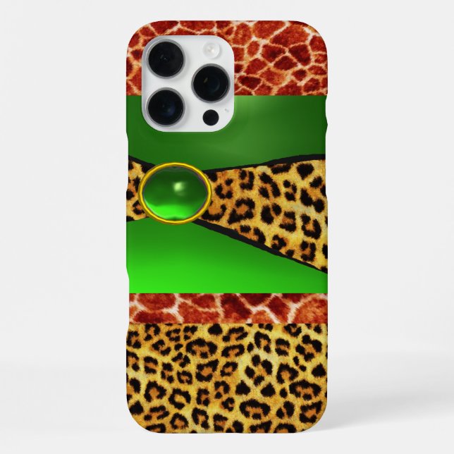 COQUE iPhone GIRAFFE IMPRIMÉE PEAU DE LÉOPARD VERT ÉMERAUDE (Verso)