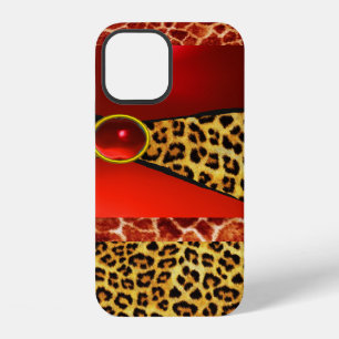 COQUE iPhone 12 GIRAFFE LÉOPARD PEAU ROUGE GIRAFFE IMPRIMÉ GEMSTON