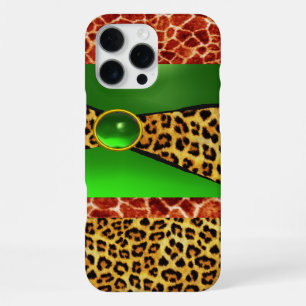 COQUE iPhone 16 PRO MAX GIRAFFE LÉOPARD PEAU VERT EMERALD GEM IMPRIMÉ