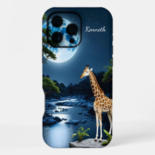 Coque iPhone 16 Pro Max Giraffe sous une Pleine lune