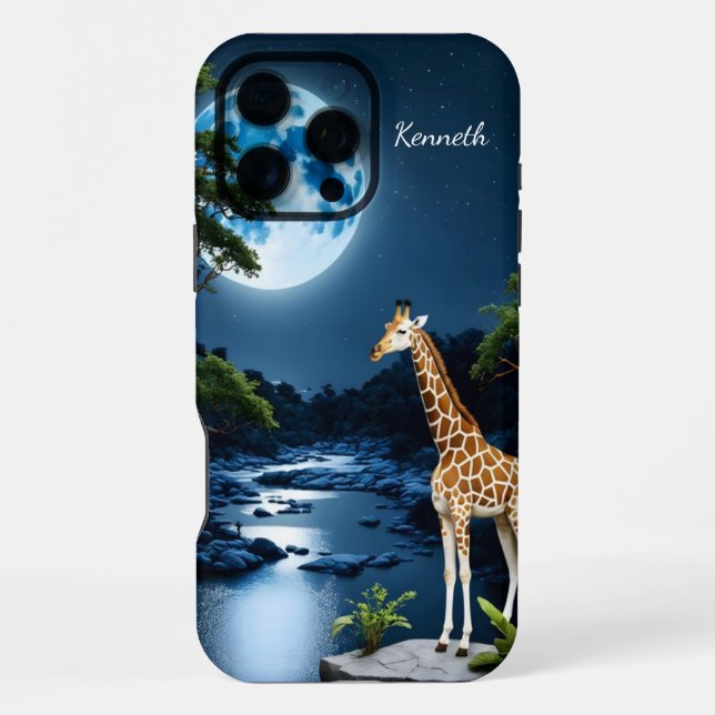 Coque iPhone Giraffe sous une Pleine lune (Verso)