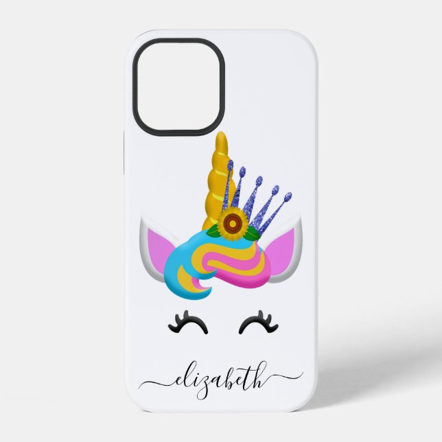 Coque iPhone Girly Rainbow Unicorn Ajouter un nom (Verso)
