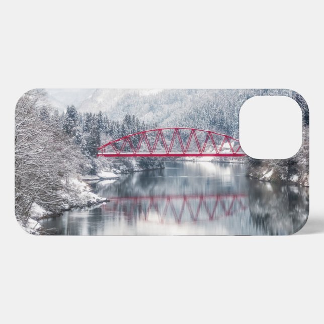 Coque iPhone Glace et neige | Pont rouge en hiver, Japon (Verso Horizontal)