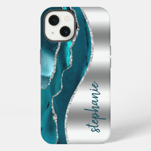 Etui iPhone 13 Glam Agate Géode Métallic Argent Sardonyx Nom