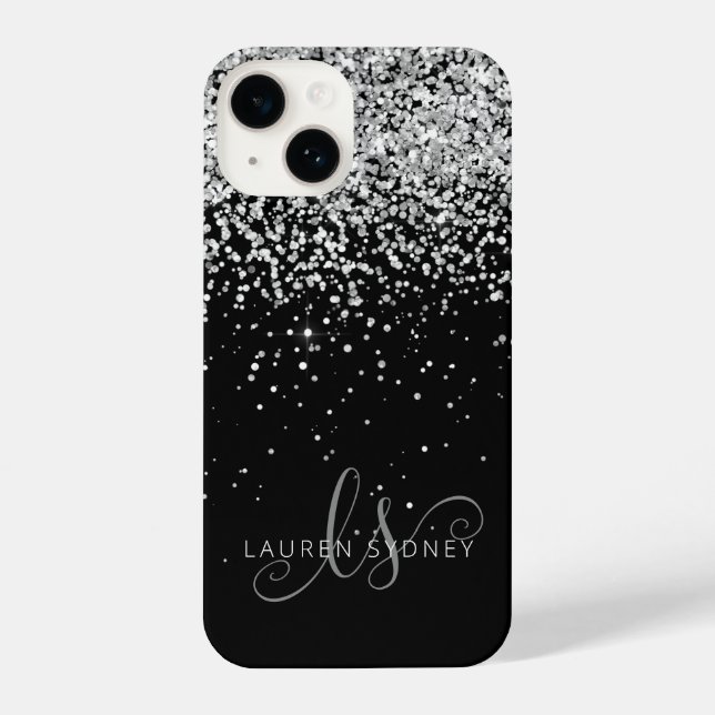Coque iPhone Glam Black Silver Parties scintillant Nom du monog (Verso)