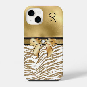 Coque Pour iPhone 14 Glam Gold Rayure Zèbre Monogrammé