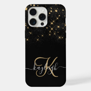Coque iPhone 15 Pro Max Glam Or Glitter Diamant Étincelle Élégant Monogram