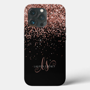 Etui iPhone 13 Pro Glam Rose Gold Pailleté Monogramme Élégant