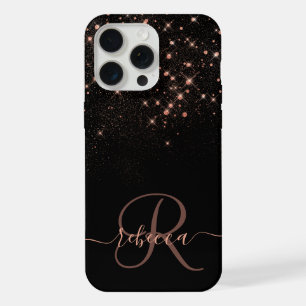 Coque iPhone 15 Pro Max Glam Rose Gold Paillettes Diamant Monogramme Éléga